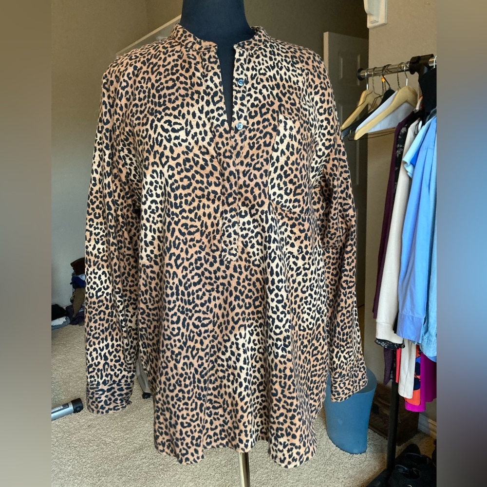 Lands End flannel long sleeve animal print tunic top, size large
